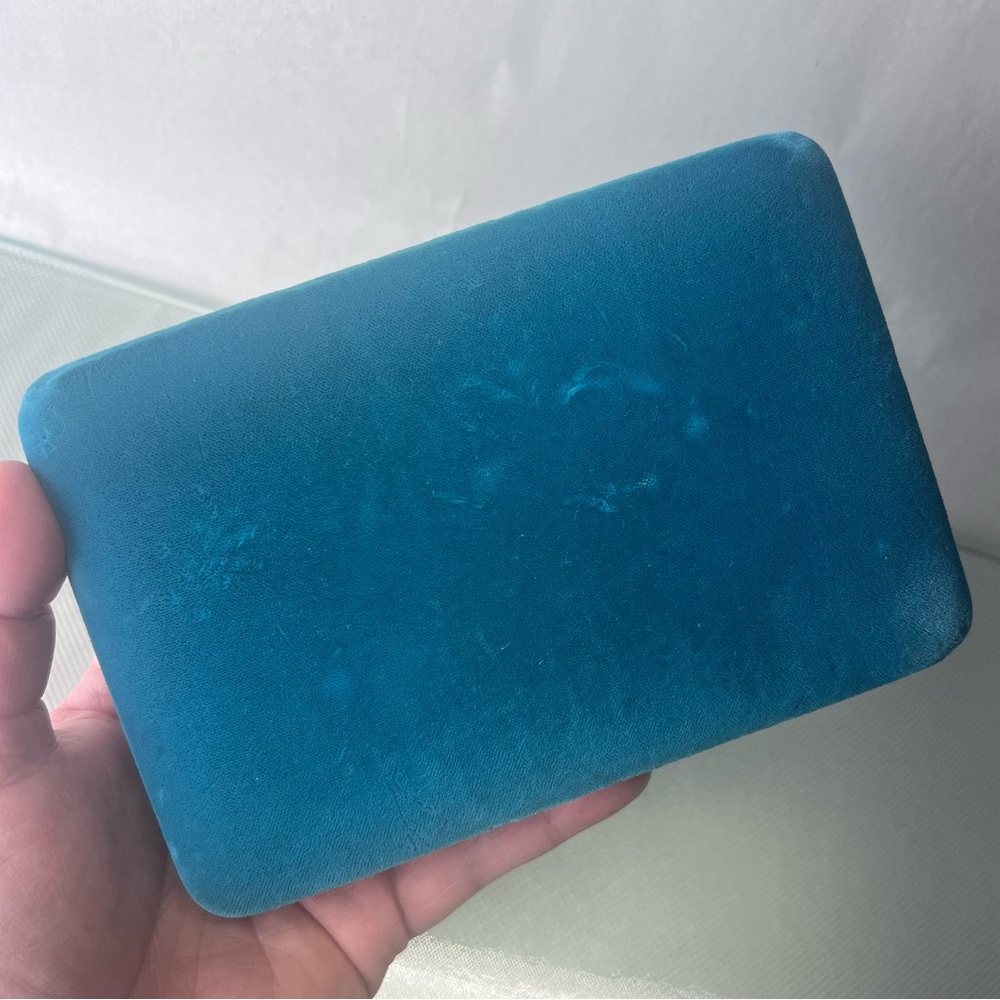 Vintage Midcentury Jewelry Box Teal Velvet | Satin Interior |Collectible Jewelry